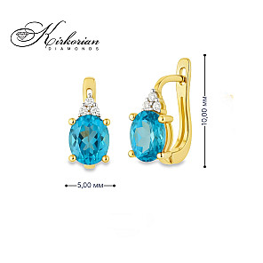 Обеци от жълто злато 14К с естествени швейцарски топази и диаманти – елегантен дизайн, перфектно съотношение цена-качество