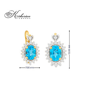 Луксозни обеци от жълто злато 14К с швейцарски топаз и диаманти – елегантен дизайн и перфектен блясък