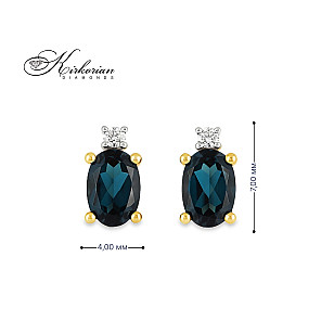 Обеци от жълто злато 14К с топаз Лондон Блу и диаманти – KTLB0001 | Луксозни бижута Kirkorian Diamonds