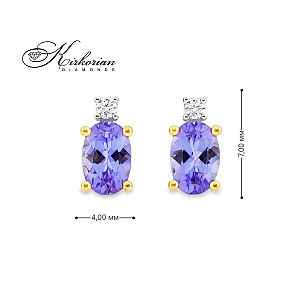 Обеци от жълто злато 14К с танзанит и диаманти 0.029 ct – елегантен дизайн и луксозна изработка