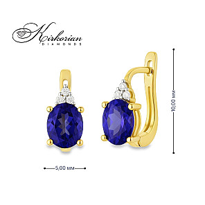 Обеци от жълто злато 14К с танзанит и диаманти 0.052 ct – елегантен дизайн, лукс на достъпна цена