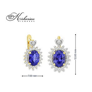 Луксозни обеци от жълто злато 14К с танзанити и диаманти – елегантен дизайн и топ качество | Kirkorian Diamonds