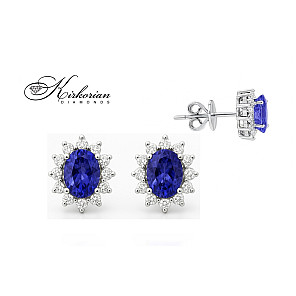Обеци от бяло злато 18К с танзанит 0.70 ct и диаманти 0.202 ct – неповторим блясък, код RN159
