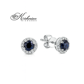 Обеци от бяло злато 18К със сапфири 0.44 ct и диаманти 0.09 ct – изтънчен блясък, код RN160