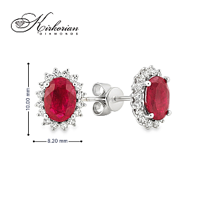 Обеци Бяло Злато 18к с Рубин и Диаманти 0.31 Карата - Код: RN176 | Kirkorian Diamonds