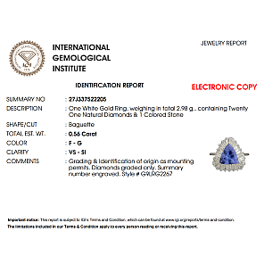 Годежен пръстен 18к. с танзанит 1,27 карата и диаманти 0.56 карата с IGI сертификат код:RT10