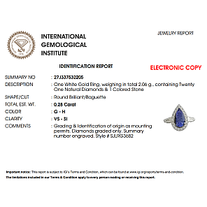Годежен пръстен 18к. с танзанит 1,10 карата и диаманти 0.28 карата с IGI сертификат код:RT8