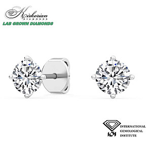 Класически обеци бяло злато 18к. с лабораторно отгледан диамант 1.05 ct IGI сертификат код:LGSJE31893