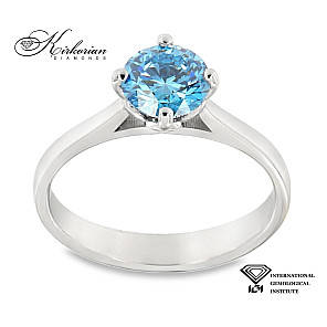 Ексклузивен годежен пръстен с 1.04ct Fancy Vivid Blue лабораторен диамант – 14K бяло злато | Код: LG614B