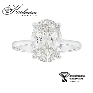 Годежен пръстен от бяло злато 14К с овален лабораторен диамант 3.04 ct, IGI сертификат, код LG656