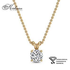Колие с диамант 1.08ct IGI от жълто злато 18К – лабораторно създаден диамант, цени от производител