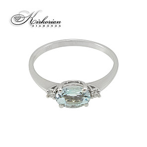 Годежен пръстен 14к. с аквамарин и диаманти 0,06 карата код:K454