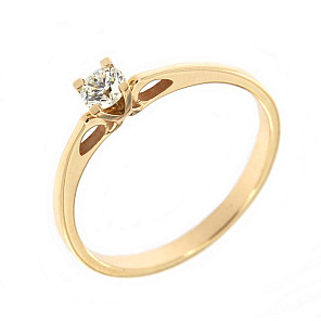 Годежен пръстен жълто злато 14к. с диамант 0.22 карата код:486