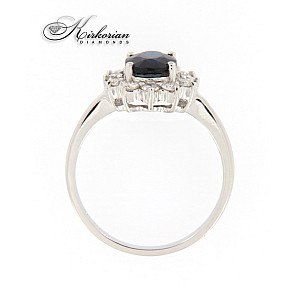 Годежен пръстен бяло злато 14к. с сапфир и диаманти 0.45 карата код:RN129