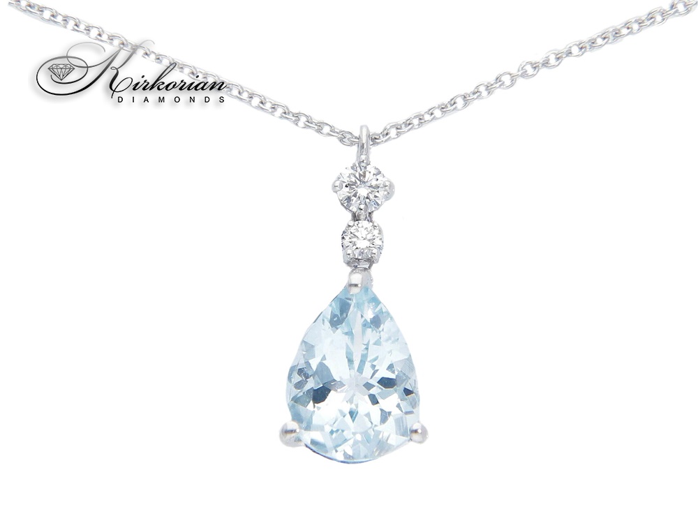Колие бяло злато 18k Аквамарин 1,38ct диаманти 0.10ct код :S206601  