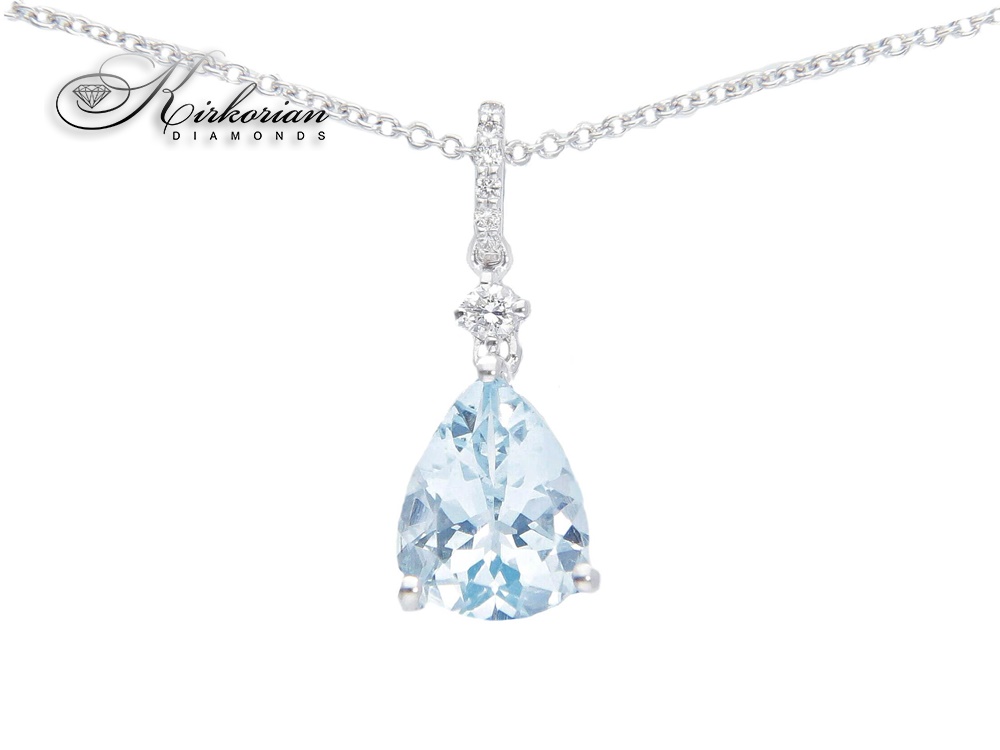 Колие бяло злато 18k Аквамарин 1,36ct диаманти 0.048ct код :S208184 