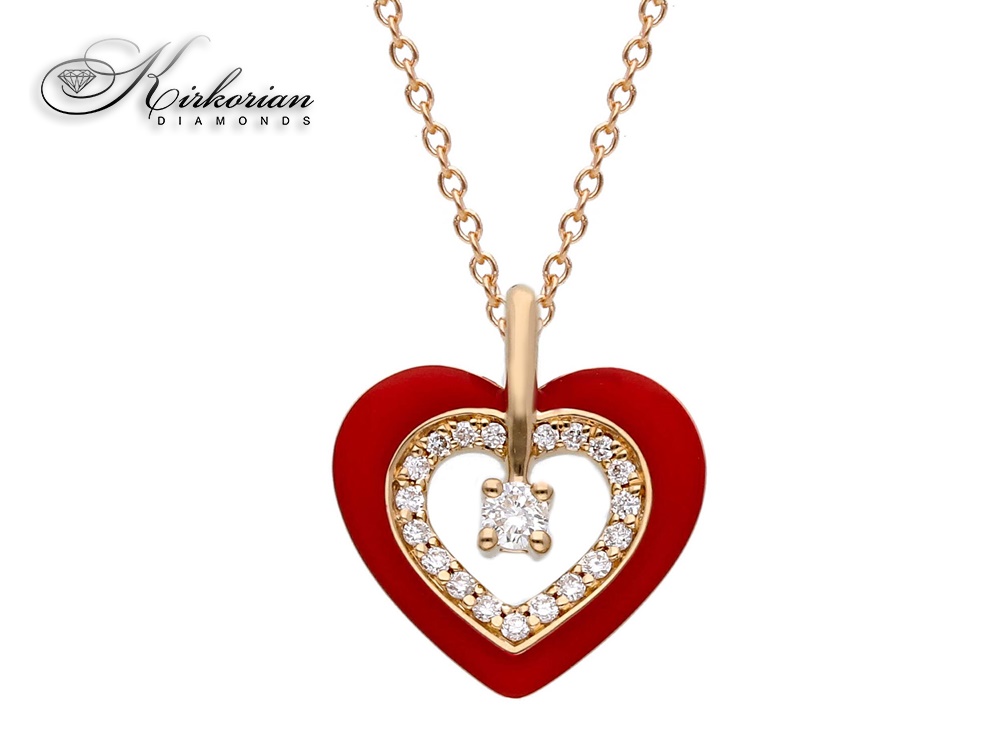 Колие сърце розово злато 18к с диаманти 0.15 карата код:S265976  