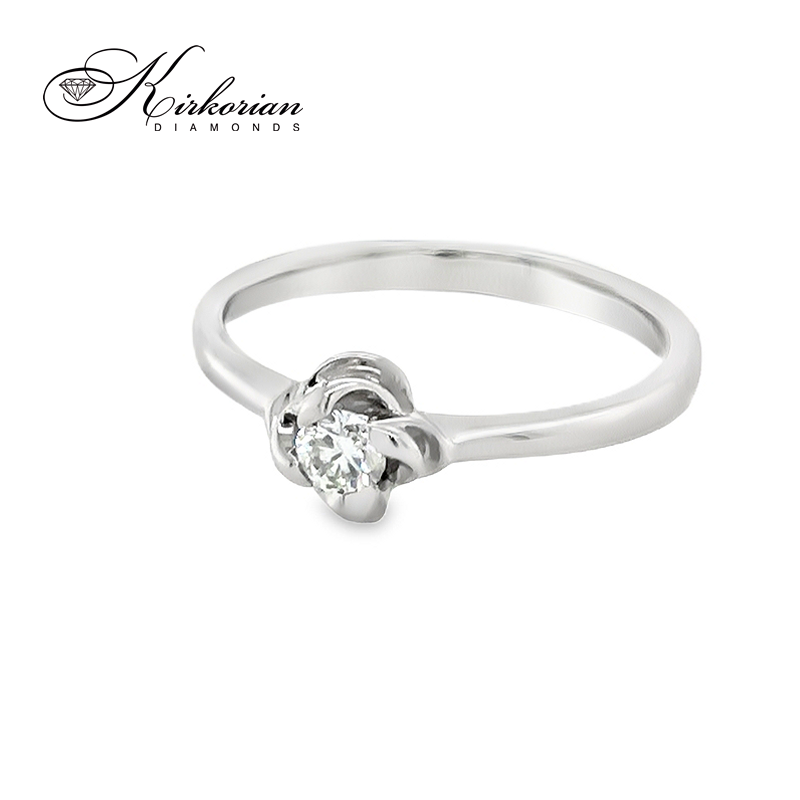 Годежен пръстен от бяло злато 14К с диамант 0.10 ct – код K360