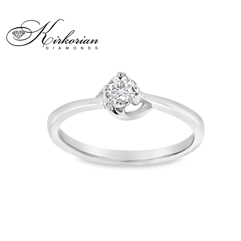 Годежен пръстен от бяло злато 14К с диамант 0.12 ct – код K361