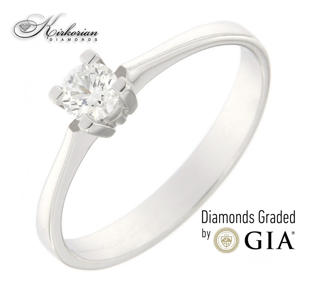 Класически годежен пръстен бяло злато 14к. диамант 0.25 карата с GIA сертификат код:K491A