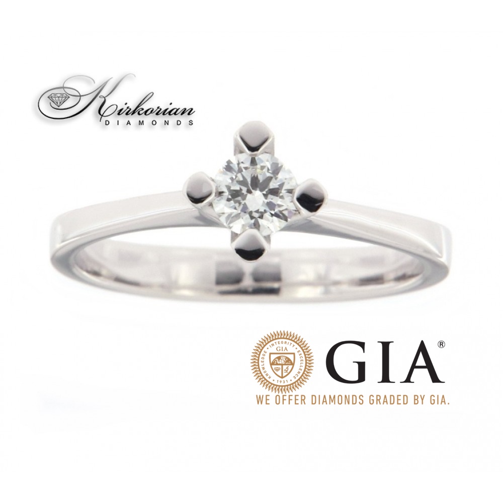 Класически годежен пръстен бяло злато 14к. с диамант 0.30 карата GIA сертификат код:586