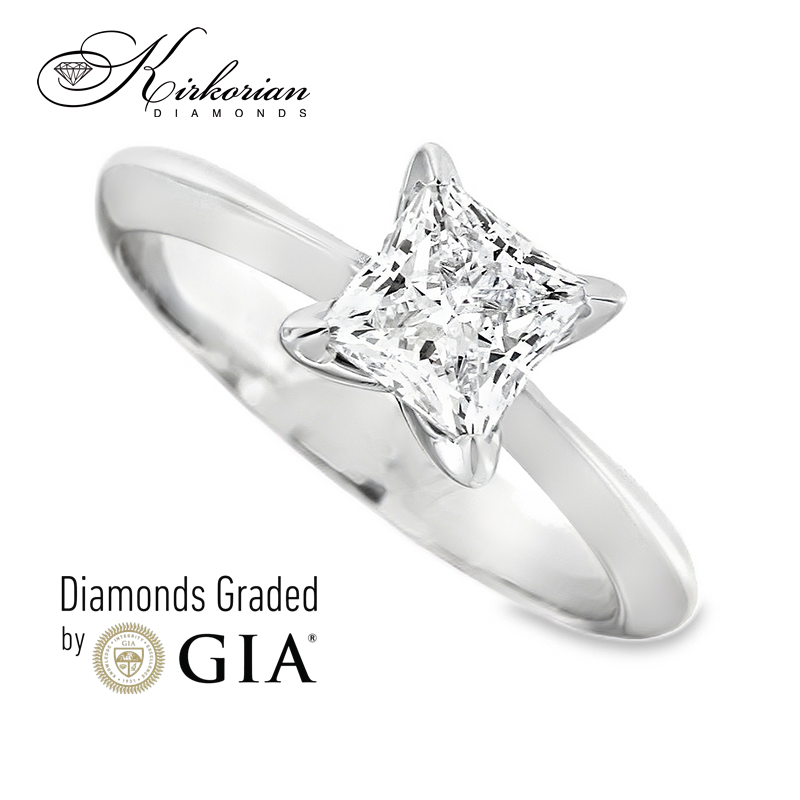 Годежен пръстен от бяло злато с диамант принцес 1.00ct GIA
