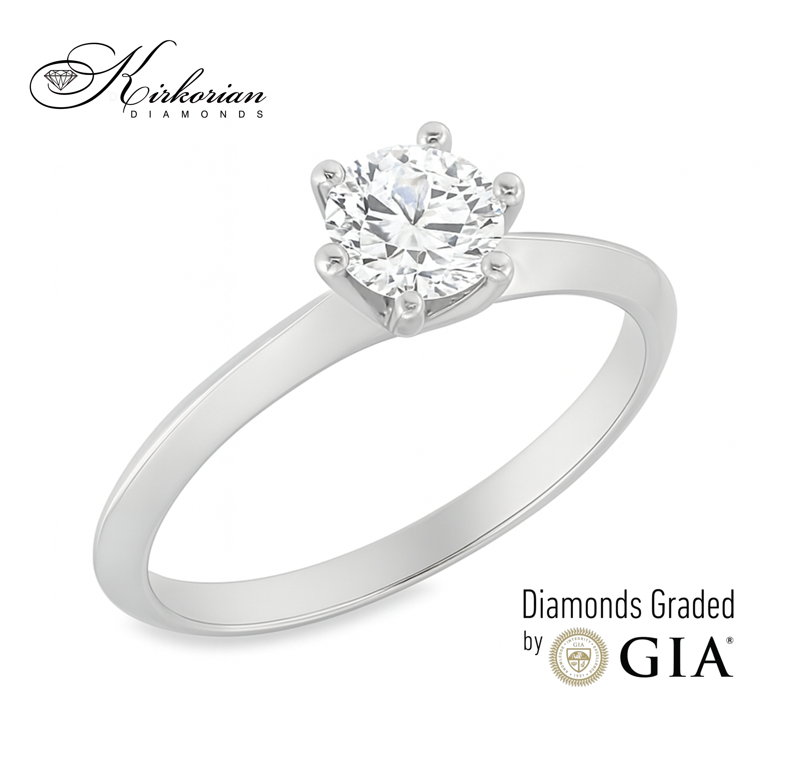 Годежен пръстен от бяло злато 14К с диамант GIA 0.70 ct – класически солитър от Kirkorian Diamonds