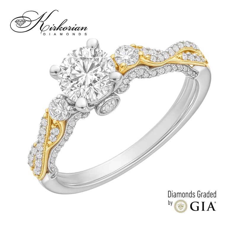 Годежен пръстен от бяло и жълто злато 18k с диаманти 1.44ct и GIA сертификат K628