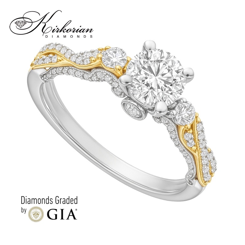 Годежен пръстен от бяло и жълто злато 18k с диаманти 1.44ct и GIA сертификат K628