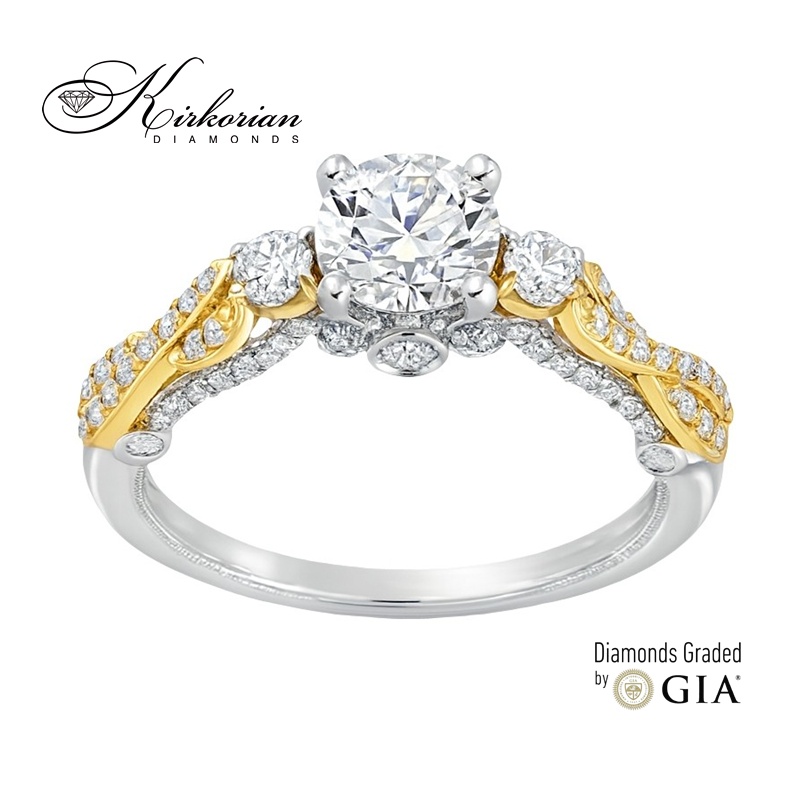 Годежен пръстен от бяло и жълто злато 18k с диаманти 1.44ct и GIA сертификат K628