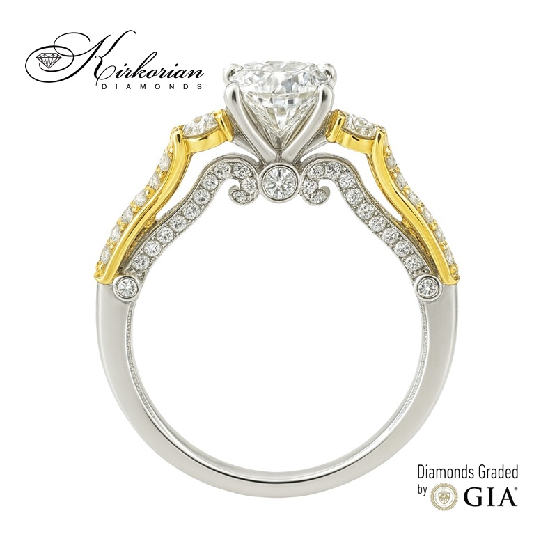 Годежен пръстен от бяло и жълто злато 18k с диаманти 1.44ct и GIA сертификат K628
