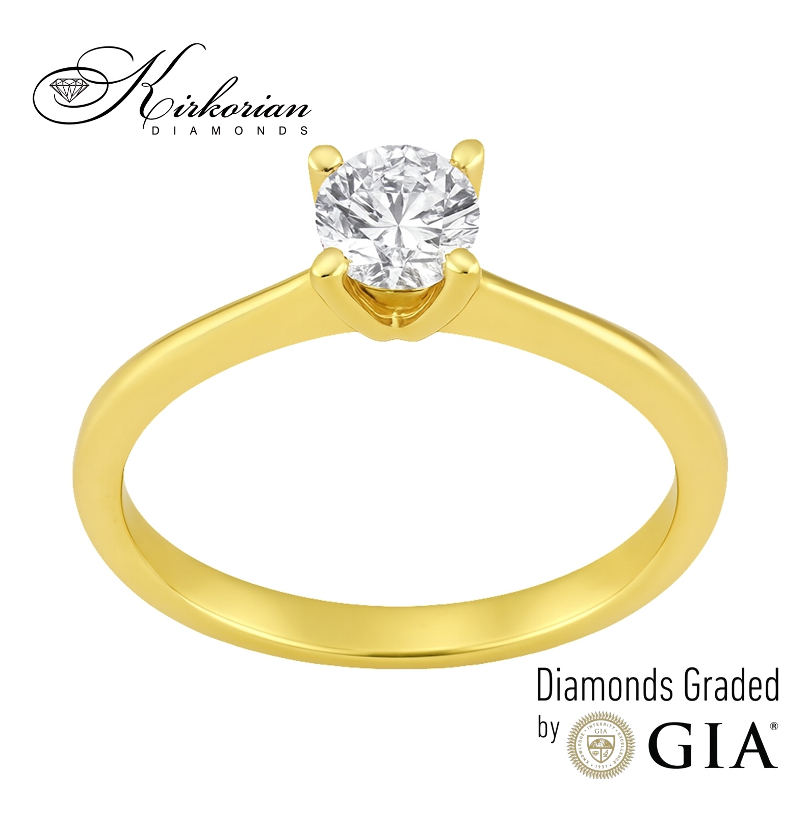 Изискан годежен пръстен от жълто злато 14k с диамант 0.50ct H VS1 IGI – модел K654B 