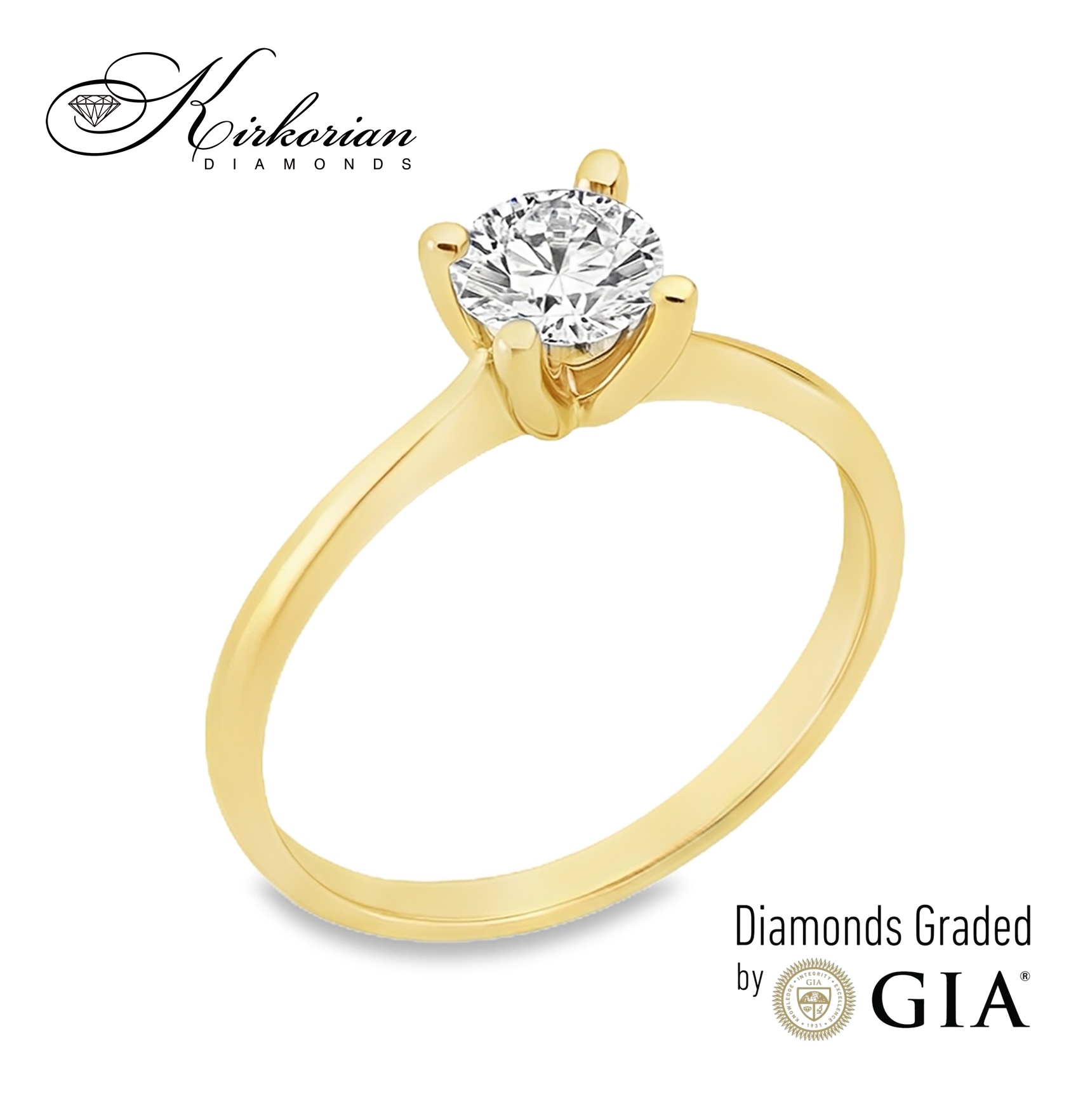 Изискан годежен пръстен от жълто злато 14k с диамант 0.50ct H VS1 IGI – модел K654B 