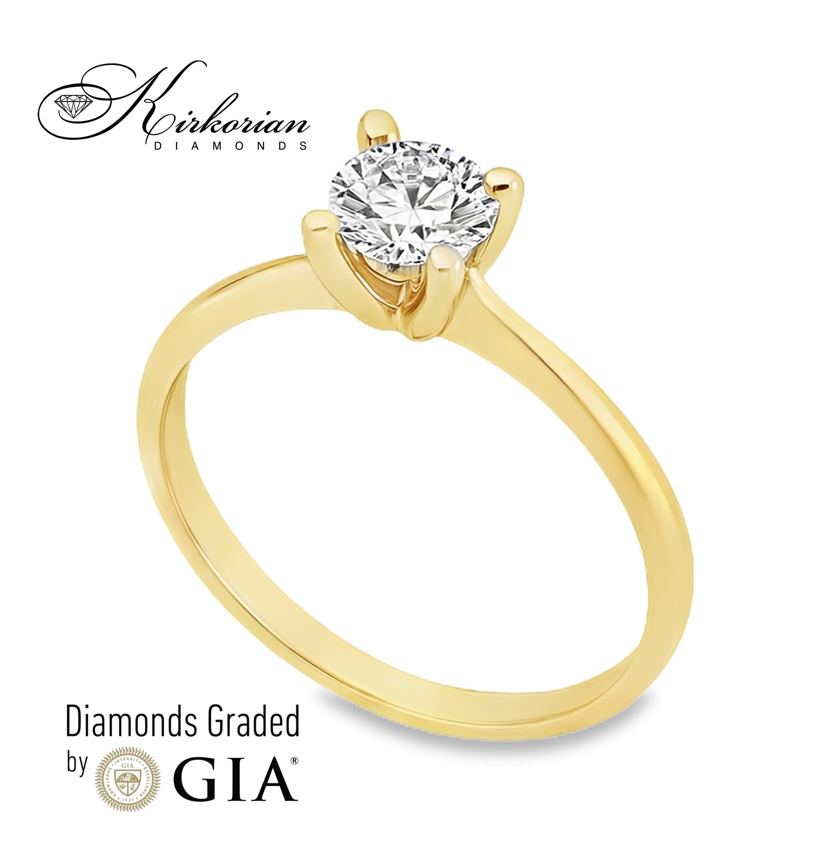 Изискан годежен пръстен от жълто злато 14k с диамант 0.50ct H VS1 IGI – модел K654B 