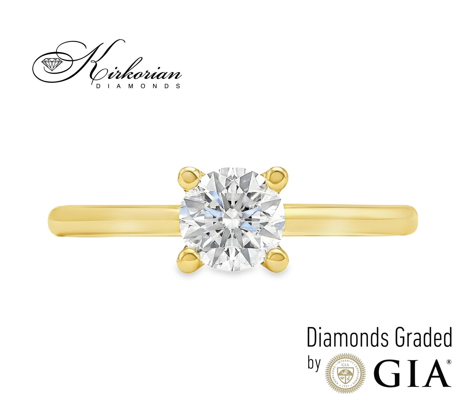 Изискан годежен пръстен от жълто злато 14k с диамант 0.50ct H VS1 IGI – модел K654B 