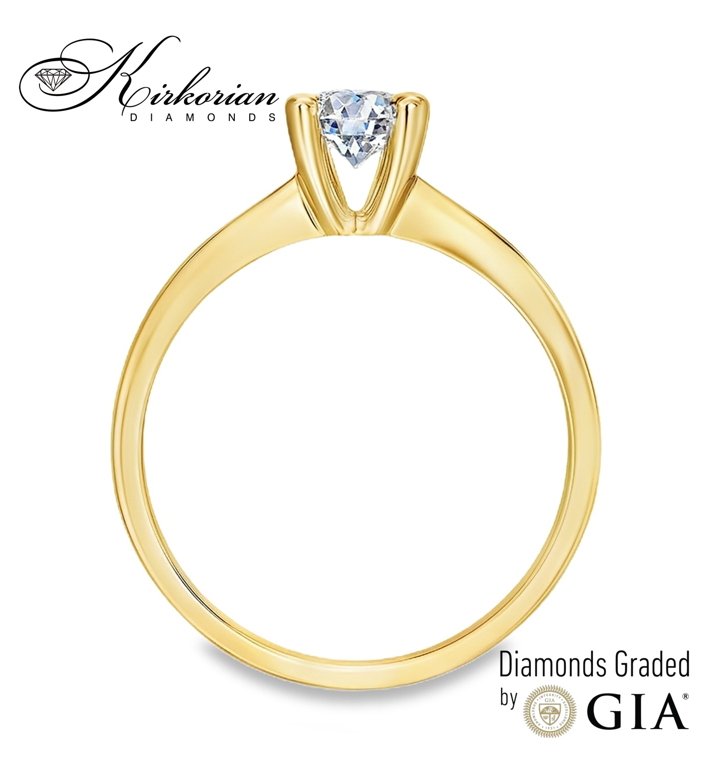 Изискан годежен пръстен от жълто злато 14k с диамант 0.50ct H VS1 IGI – модел K654B 