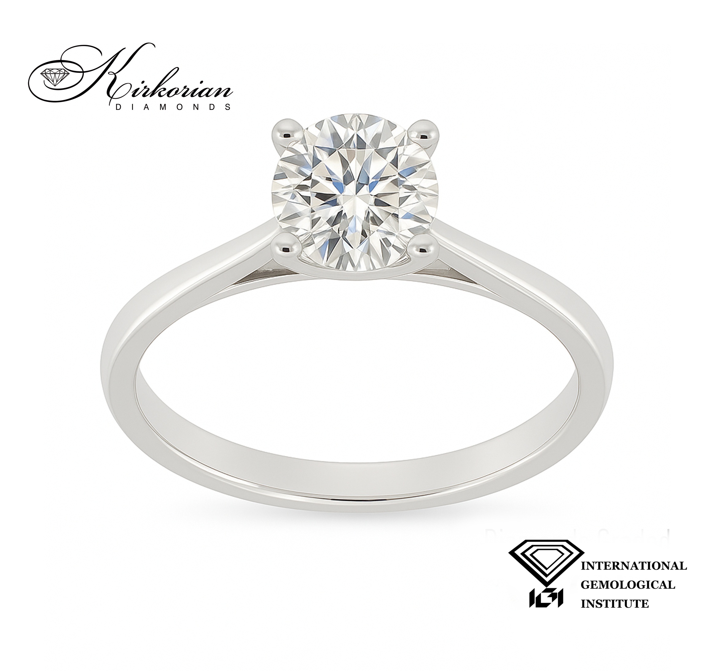 Класически годежен пръстен от бяло злато с диамант 1.00ct IGI KD673