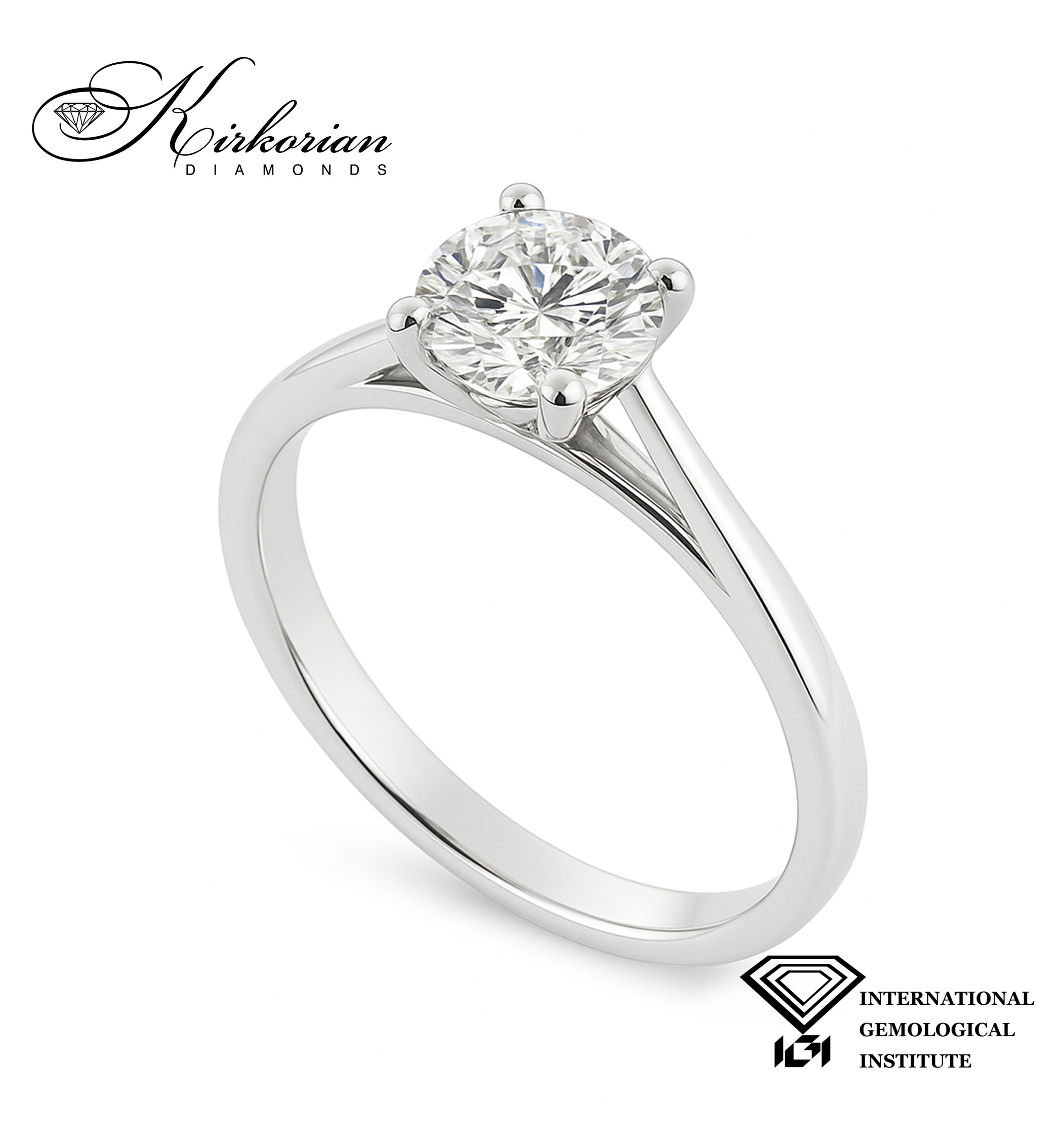 Класически годежен пръстен от бяло злато с диамант 1.00ct IGI KD673