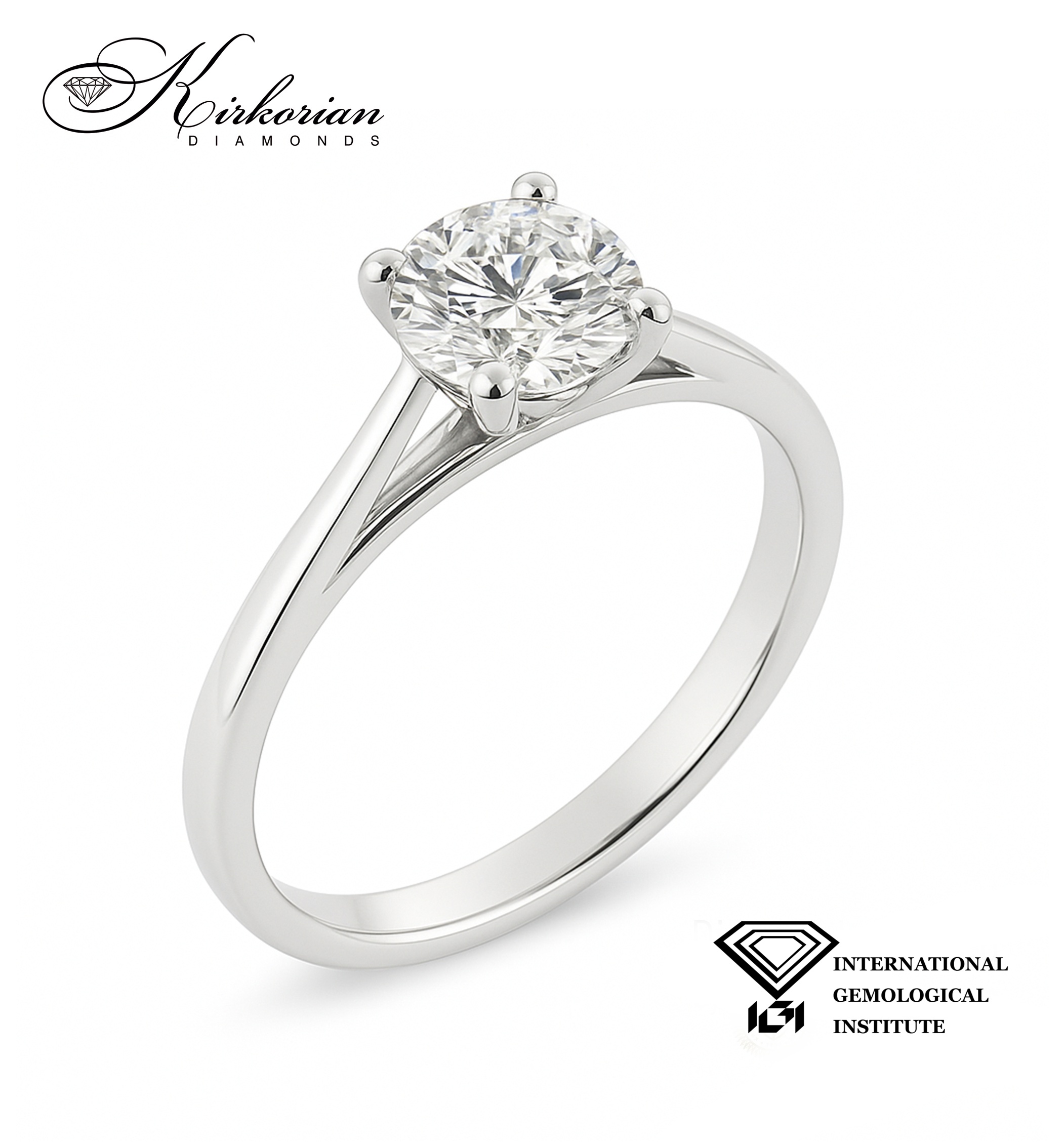 Класически годежен пръстен от бяло злато с диамант 1.00ct IGI KD673