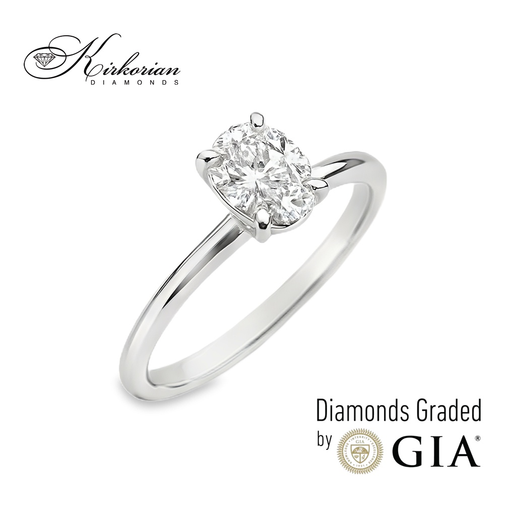 Годежен пръстен от бяло злато 14К с диамант 0.70 ct GIA – Овал E - VS2 | Цени от производител