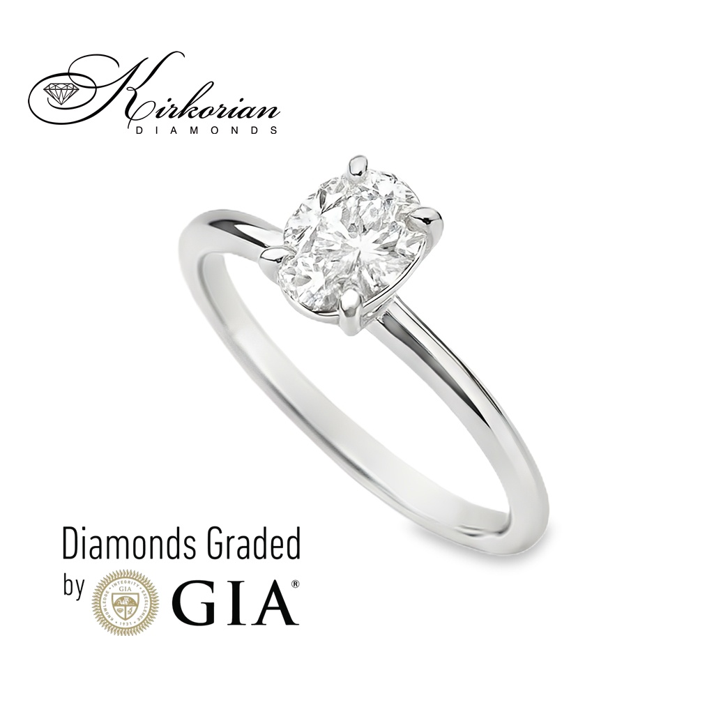 Годежен пръстен от бяло злато 14К с диамант 0.70 ct GIA – Овал E - VS2 | Цени от производител
