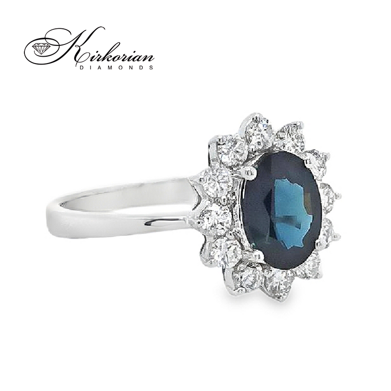 Годежен пръстен със сапфир 1.40ct и диаманти 0.41ct бяло злато 18k – модел RN129