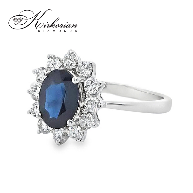 Годежен пръстен със сапфир 1.40ct и диаманти 0.41ct бяло злато 18k – модел RN129
