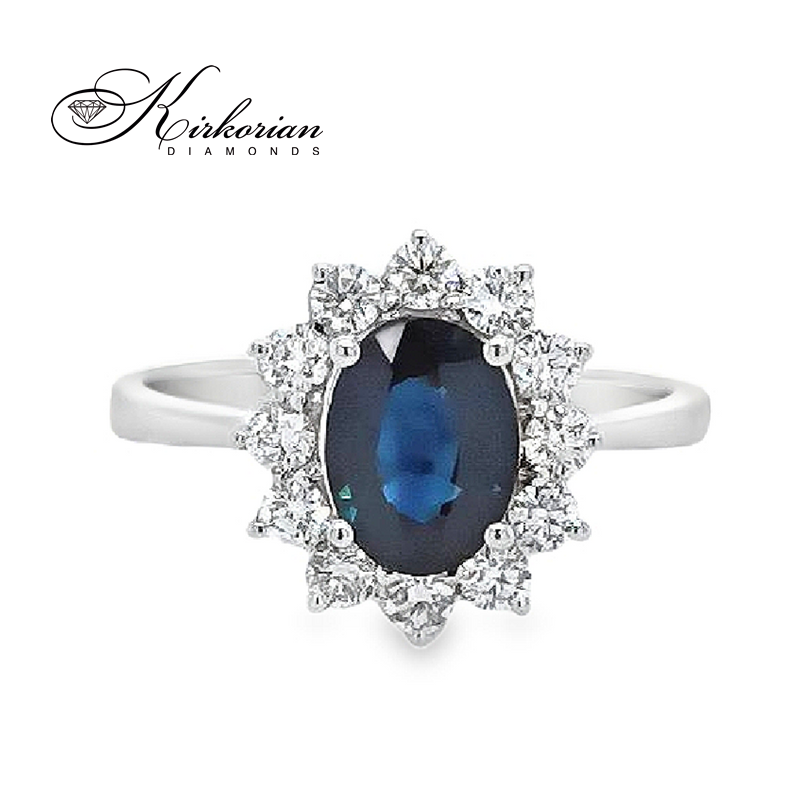 Годежен пръстен със сапфир 1.40ct и диаманти 0.41ct бяло злато 18k – модел RN129