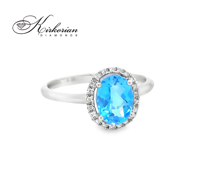 Годежен пръстен от бяло злато 18К с топаз 1.26 ct и диаманти 0.05 ct – RN22A