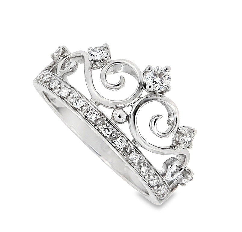 Пръстен корона с диаманти 0.32 ct от бяло злато 14К – модел RN437