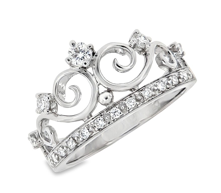 Пръстен корона с диаманти 0.32 ct от бяло злато 14К – модел RN437