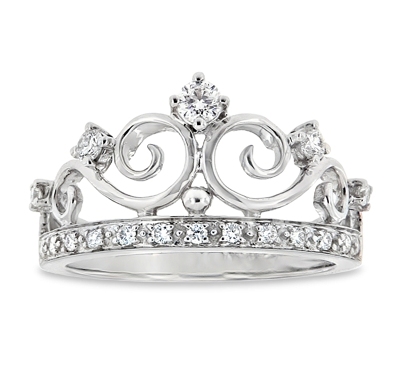Пръстен корона с диаманти 0.32 ct от бяло злато 14К – модел RN437
