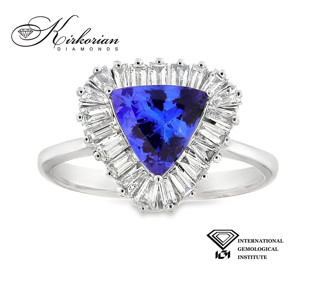 Годежен пръстен от бяло злато 18k с танзанит 1.27ct и диаманти 0.56ct IGI сертификат RT10
