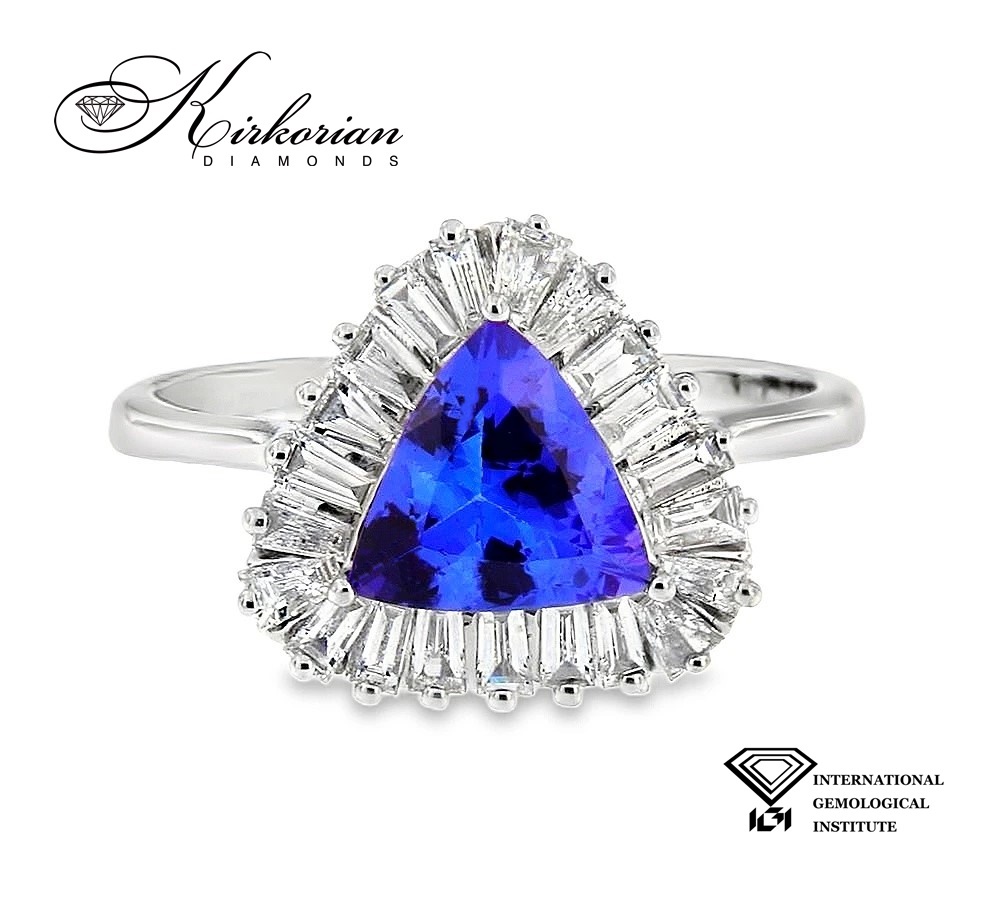 Годежен пръстен от бяло злато 18k с танзанит 1.27ct и диаманти 0.56ct IGI сертификат RT10